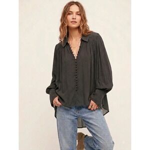 Free People Boho High-Low Button-Down Top Whimsy Goth oversized